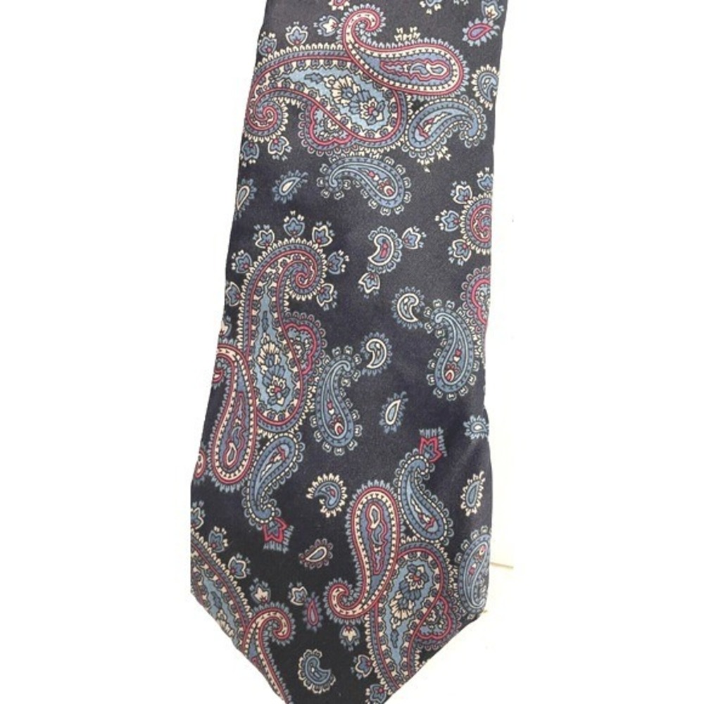 Saks Fifth Avenue‎ Mens Neck Tie Silk Made USA Paisley Navy Light Blue Red